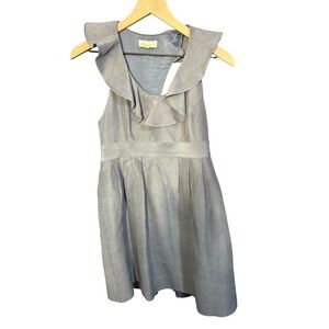 ANNIE GRIFFIN Women's Gray Ruffle Neck Fit Flare Dress Size 6